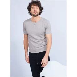 Maison Montagut T-Shirts>T-Shirt Col Tunisien En Coton Cachemire - Haruni