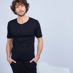 Maison Montagut T-Shirts>T-Shirt Col Tunisien En Coton Cachemire - Haruni