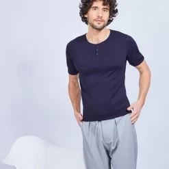 Maison Montagut T-Shirts>T-Shirt Col Tunisien En Coton Cachemire - Haruni