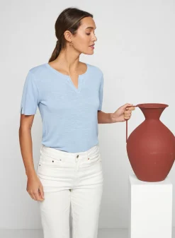Maison Montagut T-Shirts>T-Shirt Col Tunisien En Lin Flamme - Boheme