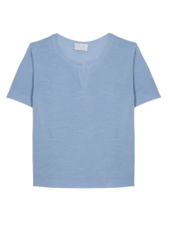 Maison Montagut T-Shirts>T-Shirt Col Tunisien En Lin Flamme - Boheme