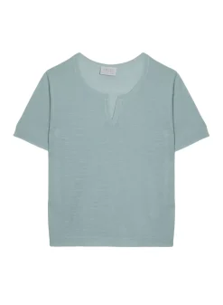 Maison Montagut T-Shirts>T-Shirt Col Tunisien En Lin Flamme - Boheme