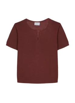 Maison Montagut T-Shirts>T-Shirt Col Tunisien En Lin Flamme - Boheme