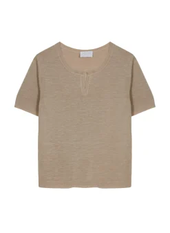 Maison Montagut T-Shirts>T-Shirt Col Tunisien En Lin Flamme - Boheme