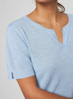 Maison Montagut T-Shirts>T-Shirt Col Tunisien En Lin Flamme - Boheme