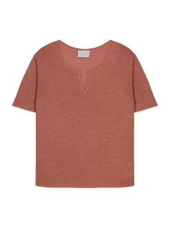Maison Montagut T-Shirts>T-Shirt Col Tunisien En Lin Flamme - Boheme