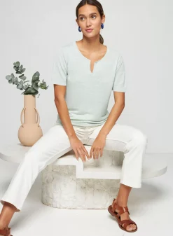 Maison Montagut T-Shirts>T-Shirt Col Tunisien En Lin Flamme - Boheme