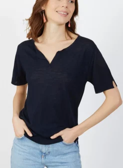 Maison Montagut T-Shirts>T-Shirt Col Tunisien En Lin Flamme - Boheme