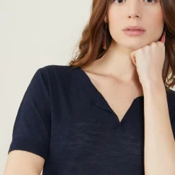 Maison Montagut T-Shirts>T-Shirt Col Tunisien En Lin Flamme - Boheme