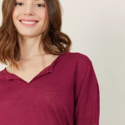 Maison Montagut T-Shirts>T-Shirt Col Tunisien En Lin Flamme - Boheme