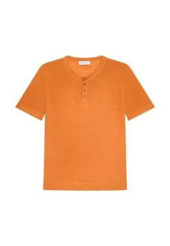 Maison Montagut T-Shirts>T-Shirt Col Tunisien En Lin Flamme - Damiano Marron