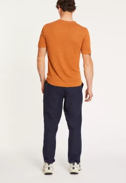 Maison Montagut T-Shirts>T-Shirt Col Tunisien En Lin Flamme - Damiano Marron