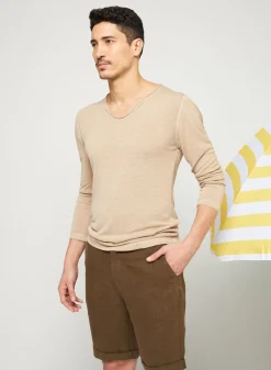 Maison Montagut T-Shirts>T-Shirt Col Tunisien En Lin Flamme - Blayne