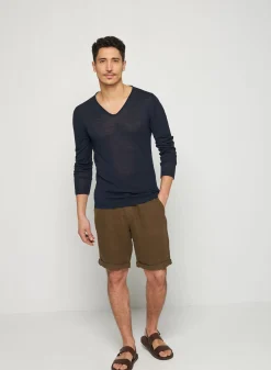 Maison Montagut T-Shirts>T-Shirt Col Tunisien En Lin Flamme - Blayne