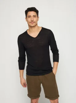 Maison Montagut T-Shirts>T-Shirt Col Tunisien En Lin Flamme - Blayne
