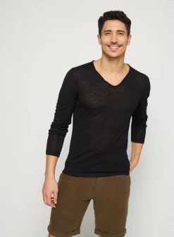Maison Montagut T-Shirts>T-Shirt Col Tunisien En Lin Flamme - Blayne