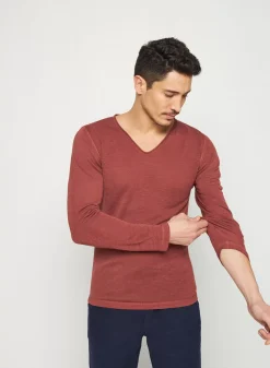 Maison Montagut T-Shirts>T-Shirt Col Tunisien En Lin Flamme - Blayne