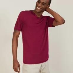Maison Montagut T-Shirts>T-Shirt Col Tunisien En Lin Flamme - Baraka