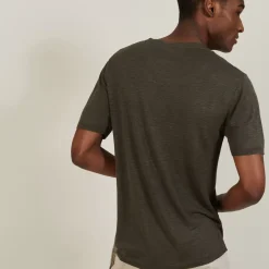 Maison Montagut T-Shirts>T-Shirt Col Tunisien En Lin Flamme - Baraka