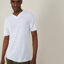 Maison Montagut T-Shirts>T-Shirt Col Tunisien En Lin Flamme - Baraka