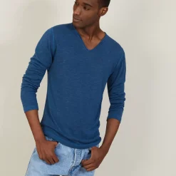 Maison Montagut T-Shirts>T-Shirt Col Tunisien En Lin Flamme - Blayne