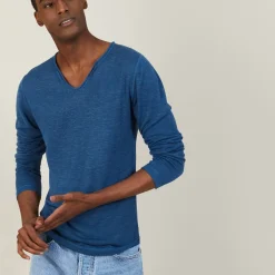 Maison Montagut T-Shirts>T-Shirt Col Tunisien En Lin Flamme - Blayne