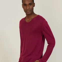 Maison Montagut T-Shirts>T-Shirt Col Tunisien En Lin Flamme - Blayne