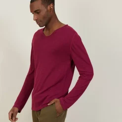 Maison Montagut T-Shirts>T-Shirt Col Tunisien En Lin Flamme - Blayne