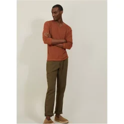 Maison Montagut T-Shirts>T-Shirt Col Tunisien En Lin Flamme - Blayne
