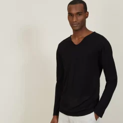 Maison Montagut T-Shirts>T-Shirt Col Tunisien En Lin Flamme - Blayne
