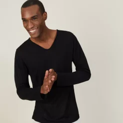 Maison Montagut T-Shirts>T-Shirt Col Tunisien En Lin Flamme - Blayne