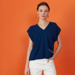 Maison Montagut T-Shirts>T-Shirt Col V En Lin Cachemire - Meg