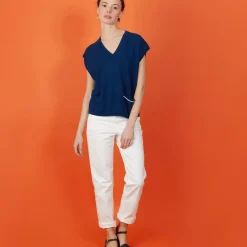 Maison Montagut T-Shirts>T-Shirt Col V En Lin Cachemire - Meg