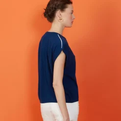 Maison Montagut T-Shirts>T-Shirt Col V En Lin Cachemire - Meg