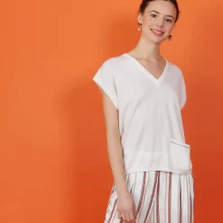 Maison Montagut T-Shirts>T-Shirt Col V En Lin Cachemire - Meg