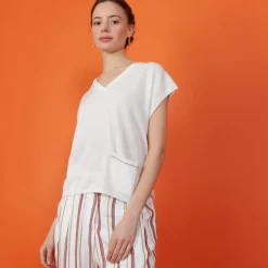 Maison Montagut T-Shirts>T-Shirt Col V En Lin Cachemire - Meg