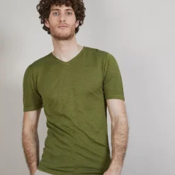 Maison Montagut T-Shirts>T-Shirt Col V En Lin Flamme - Bobelia