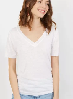 Maison Montagut T-Shirts>T-Shirt Col V En Lin Flamme - Bountie