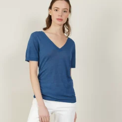 Maison Montagut T-Shirts>T-Shirt Col V En Lin Flamme - Bountie