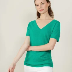 Maison Montagut T-Shirts>T-Shirt Col V En Lin Flamme - Bountie