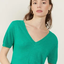 Maison Montagut T-Shirts>T-Shirt Col V En Lin Flamme - Bountie