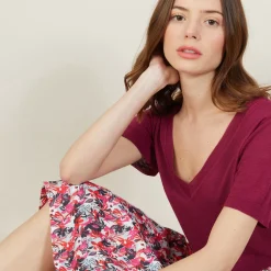 Maison Montagut T-Shirts>T-Shirt Col V En Lin Flamme - Bountie