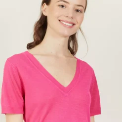 Maison Montagut T-Shirts>T-Shirt Col V En Lin Flamme - Bountie