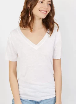 Maison Montagut T-Shirts>T-Shirt Col V En Lin Flamme - Bountie