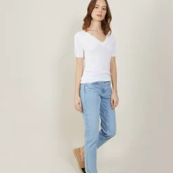 Maison Montagut T-Shirts>T-Shirt Col V En Lin Flamme - Bountie