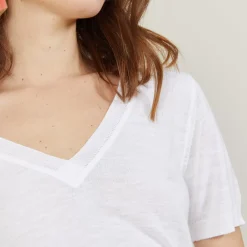 Maison Montagut T-Shirts>T-Shirt Col V En Lin Flamme - Bountie