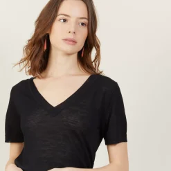 Maison Montagut T-Shirts>T-Shirt Col V En Lin Flamme - Bountie