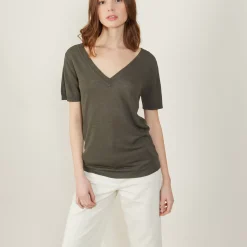 Maison Montagut T-Shirts>T-Shirt Col V En Lin Flamme - Bountie