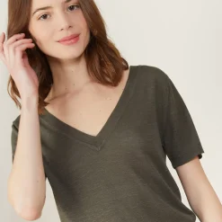 Maison Montagut T-Shirts>T-Shirt Col V En Lin Flamme - Bountie
