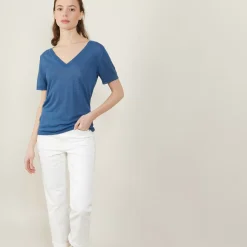 Maison Montagut T-Shirts>T-Shirt Col V En Lin Flamme - Bountie